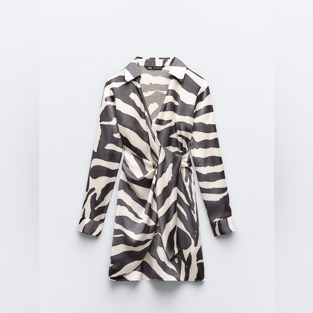 Brand New ZARA Satin Effect Animal Print Dress Size Medium TAGS ATTACHED